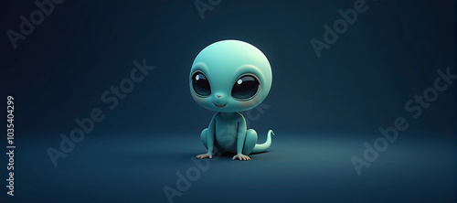 Small cute alien creature or fantasy monster isolated in front of monochrome background