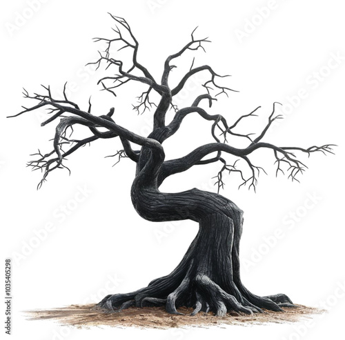aunted tree with twisted branches isolated on transparent background