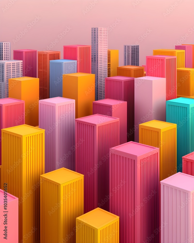 Vibrant abstract cityscape with colorful skyscrapers Vibrant abstract cityscape with colorful skyscrapers