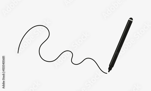 Felt pen or marker with curved line. Vector illustration