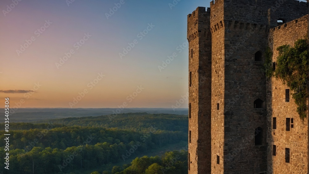 A beautiful archer tower illuminated by the evening sun A beautiful archer tower illuminated by the evening sun