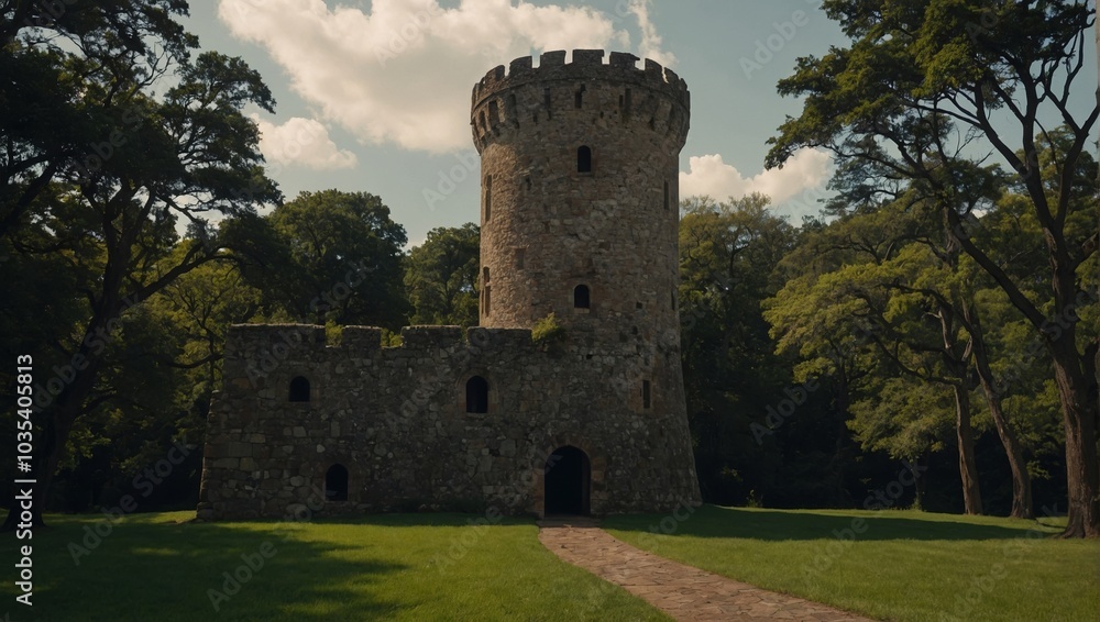 A beautiful archer tower illuminated by stars creates a magical scene for stargazers A beautiful archer tower illuminated by stars creates a magical scene for stargazers