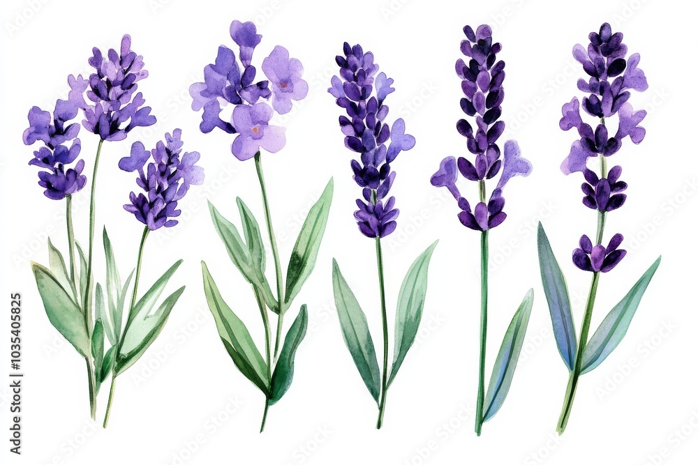 Obraz premium Watercolor Lavender Flower Illustration Set, floral, botanical