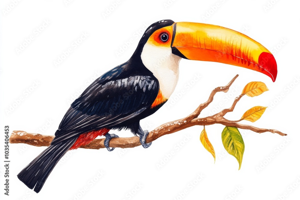 Watercolor Toucan on Branch, Exotic Bird, Tropical Art, toucan, bird art Watercolor Toucan on Branch, Exotic Bird, Tropical Art, toucan, bird art