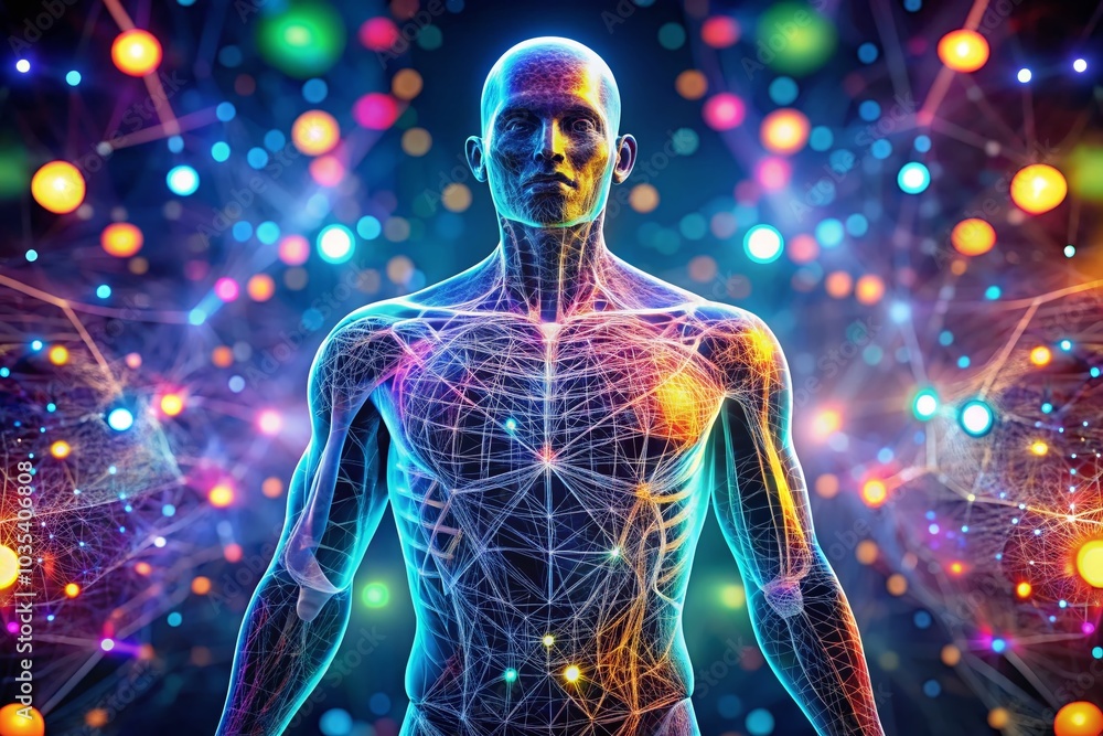 Futuristic Medical Innovation with Wireframe Human Body and AI Deep Learning Technology Futuristic Medical Innovation with Wireframe Human Body and AI Deep Learning Technology