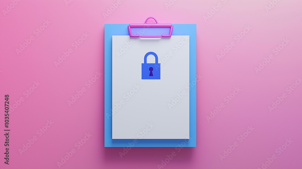 Clipboard with Padlock Icon on Pink Background Clipboard with Padlock Icon on Pink Background