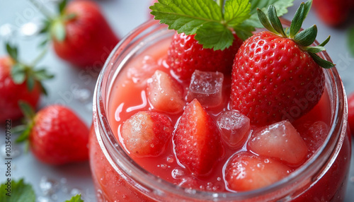 Wallpaper Mural Refreshing strawberry drink with ice and mint leaves Torontodigital.ca