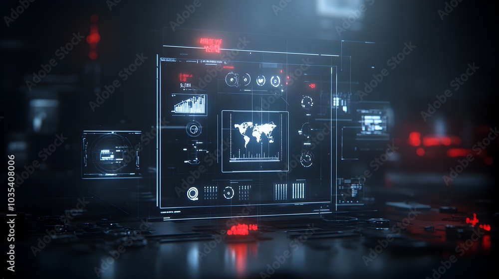 Fototapeta premium Futuristic Digital Dashboard with Infographic Data Visualization and Global Connectivity