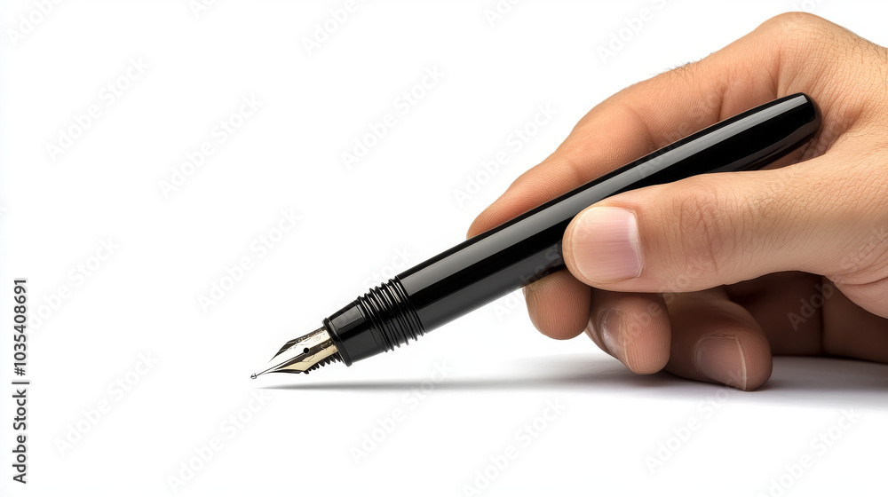 A black metal pen isolated on white, featuring a single object cutout, perfect for an office utilities background. Ideal for signing business deals and symbolizing contract confirmation with empty cop A black metal pen isolated on white, featuring a single object cutout, perfect for an office utilities background. Ideal for signing business deals and symbolizing contract confirmation with empty cop