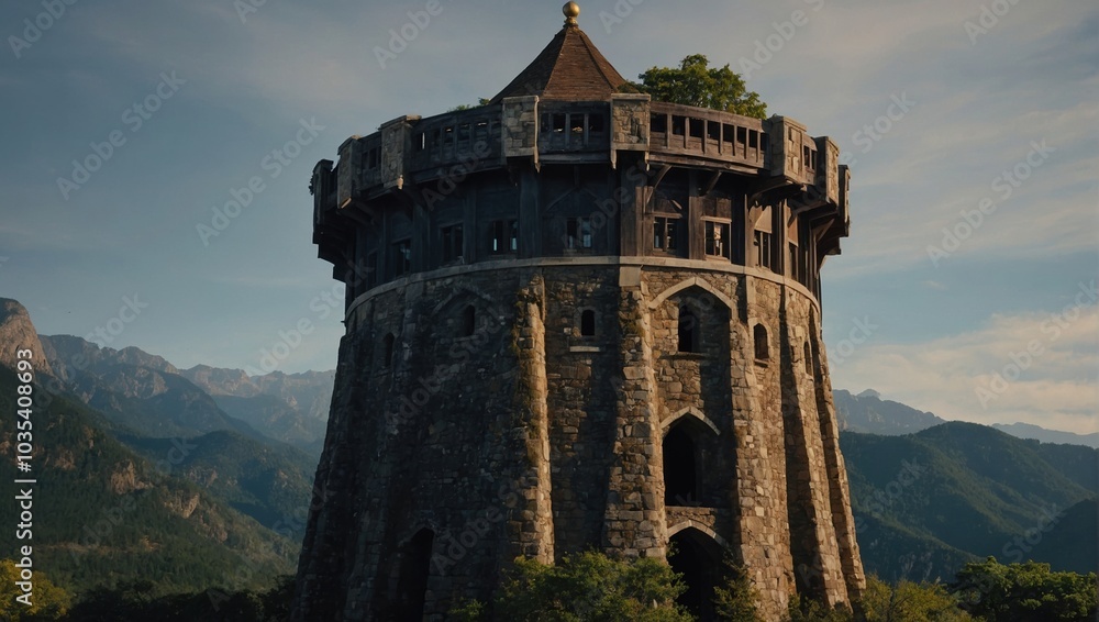 A breathtaking archer tower framed by mountains captivates all who come near A breathtaking archer tower framed by mountains captivates all who come near