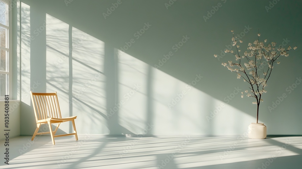 Fototapeta premium Peaceful and Serene Indoor Scene with Minimal Furnishings and Natural Lighting