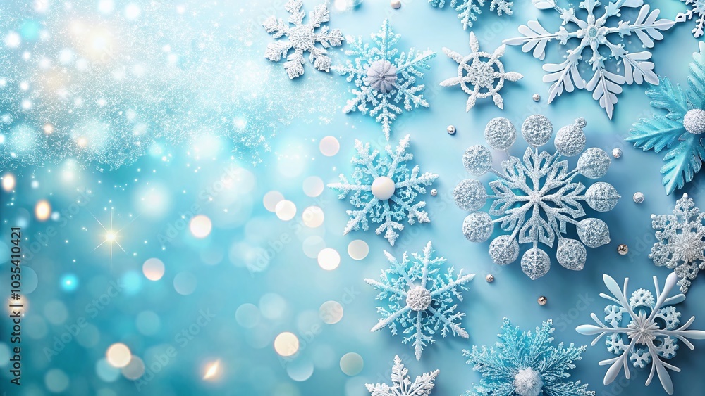 Glittery Paper Snowflakes on Light Blue Christmas Background for Festive Decor Glittery Paper Snowflakes on Light Blue Christmas Background for Festive Decor