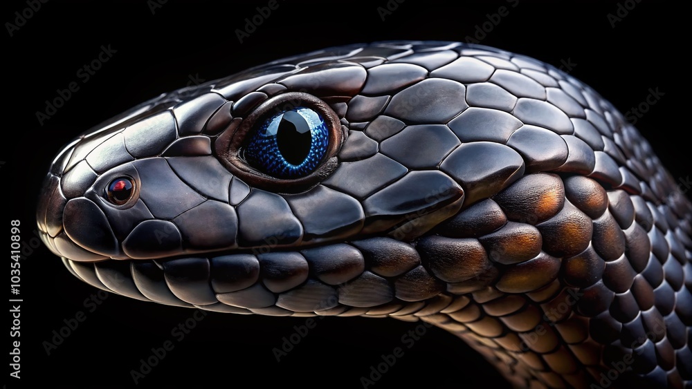 Glossy Black King Cobra on Dark Background - Candid Photography of a Stunning Serpent Glossy Black King Cobra on Dark Background - Candid Photography of a Stunning Serpent