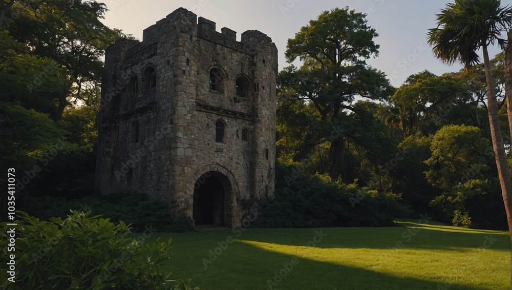 A captivating archer tower overlooking a serene lake A captivating archer tower overlooking a serene lake