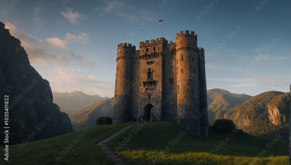 A captivating archer tower surrounded by wildflowers A captivating archer tower surrounded by wildflowers
