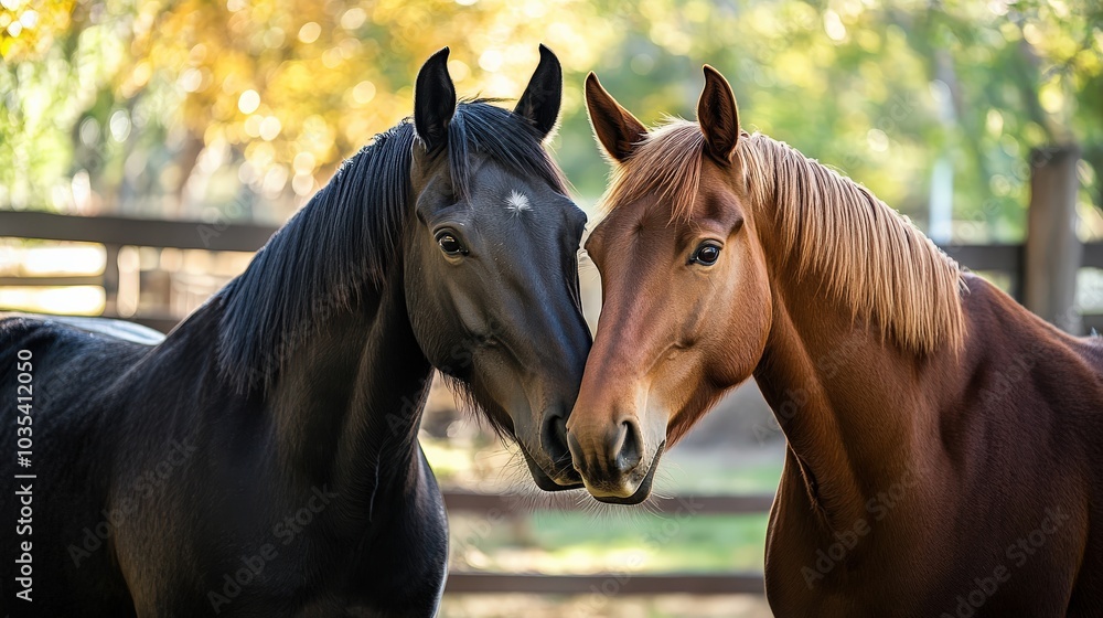 Obraz premium Two Horses Embracing - Friendship and Love Between Farm Animals