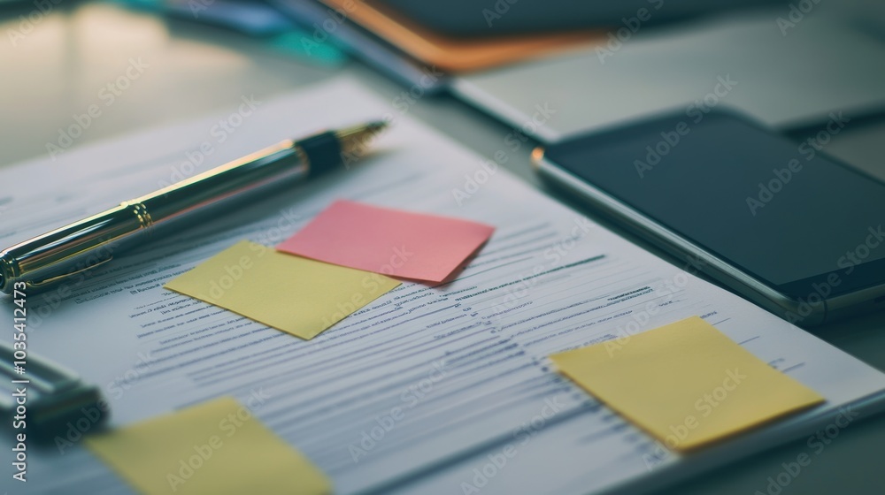 Close Up of Project Documents and Sticky Notes Close Up of Project Documents and Sticky Notes
