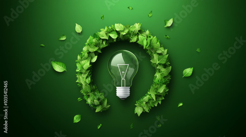 Circular economy concept featuring a light bulb with a circular icon, surrounded by green nature. This represents energy consumption and a sustainable strategy aimed at reducing waste and pollution fo