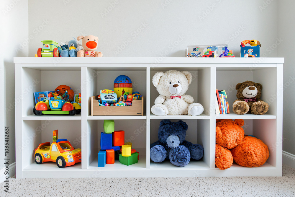Obraz premium organized children's room with cubby storage, plush toys