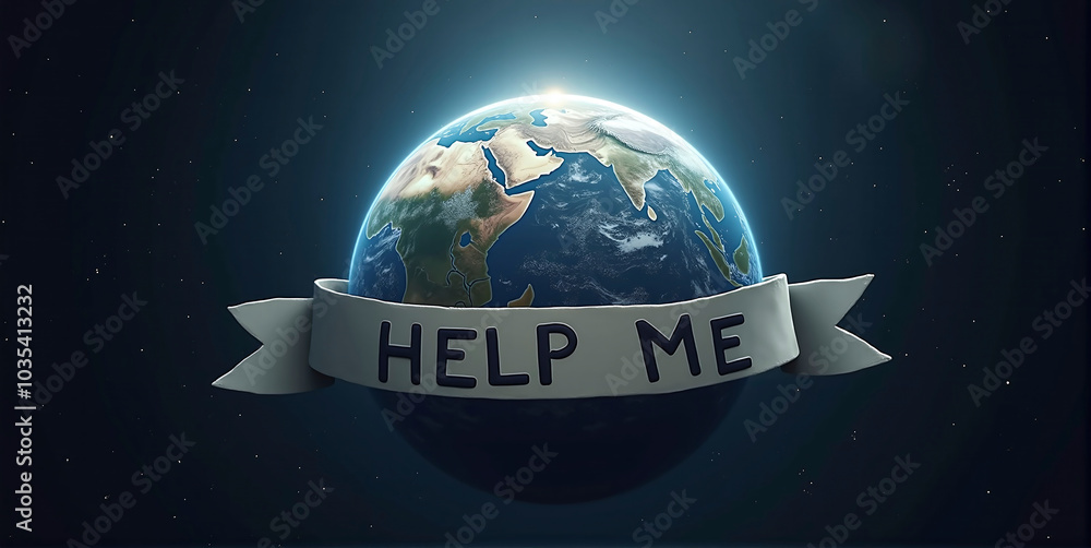 Planet earth with the inscription or word help, participation in the fight against global warming, pollution and environmental destruction Planet earth with the inscription or word help, participation in the fight against global warming, pollution and environmental destruction