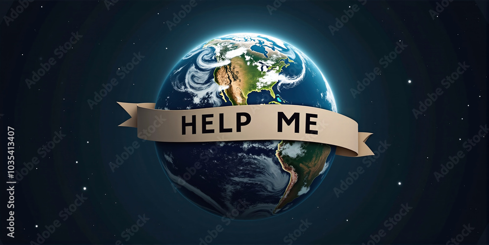 Planet earth with the inscription or word help, participation in the fight against global warming, pollution and environmental destruction Planet earth with the inscription or word help, participation in the fight against global warming, pollution and environmental destruction