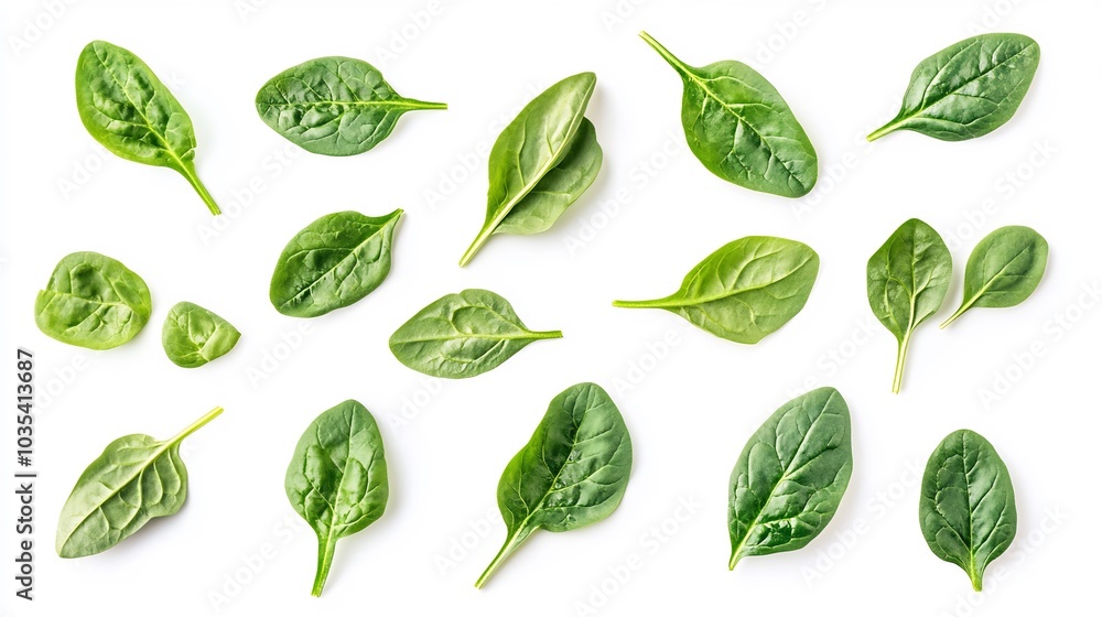 Spinach Leaves Pattern on White Background Spinach Leaves Pattern on White Background