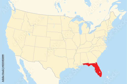 Symbol Map of the State Florida (United States of America) showing the Contiguous United States with the highlighted state