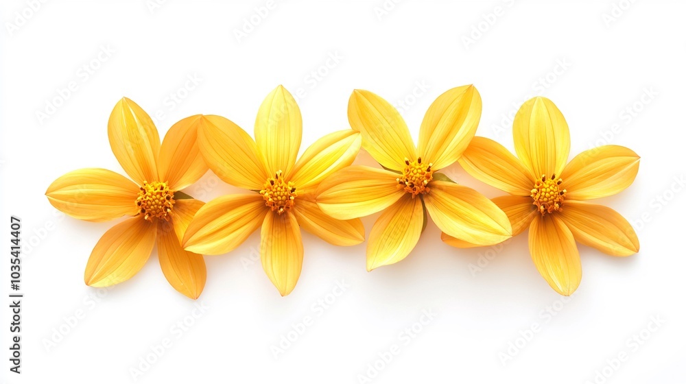 Four Golden Yellow Flowers on a White Background Four Golden Yellow Flowers on a White Background