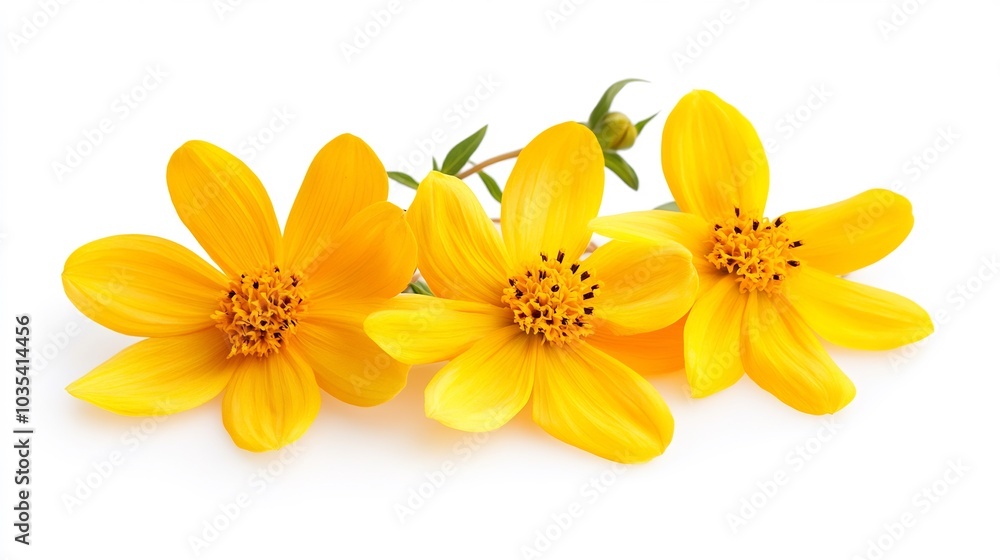 Three Yellow Flowers On White Background Three Yellow Flowers On White Background