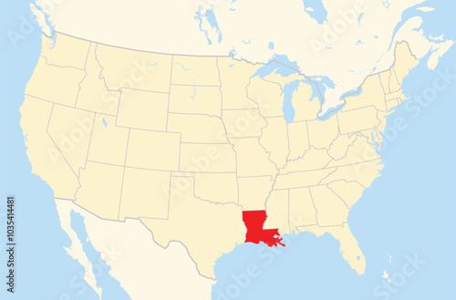 Symbol Map of the State Louisiana (United States of America) showing the Contiguous United States with the highlighted state