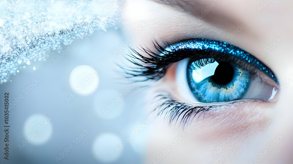 Close-Up of a Woman's Eye with Blue Eyeliner Close-Up of a Woman's Eye with Blue Eyeliner