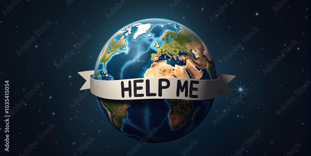 Fototapeta premium Planet earth with the inscription or word help, participation in the fight against global warming, pollution and environmental destruction