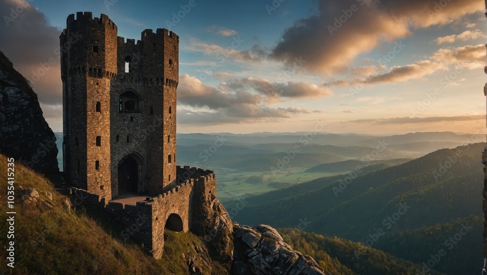A charming archer tower nestled in a lush green valley A charming archer tower nestled in a lush green valley