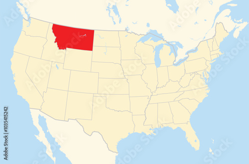 Symbol Map of the State Montana (United States of America) showing the Contiguous United States with the highlighted state