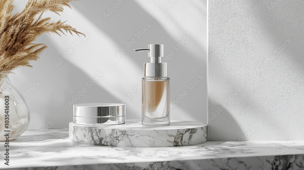 Sleek Airless Pump Dispenser on Stylish Surface Sleek Airless Pump Dispenser on Stylish Surface