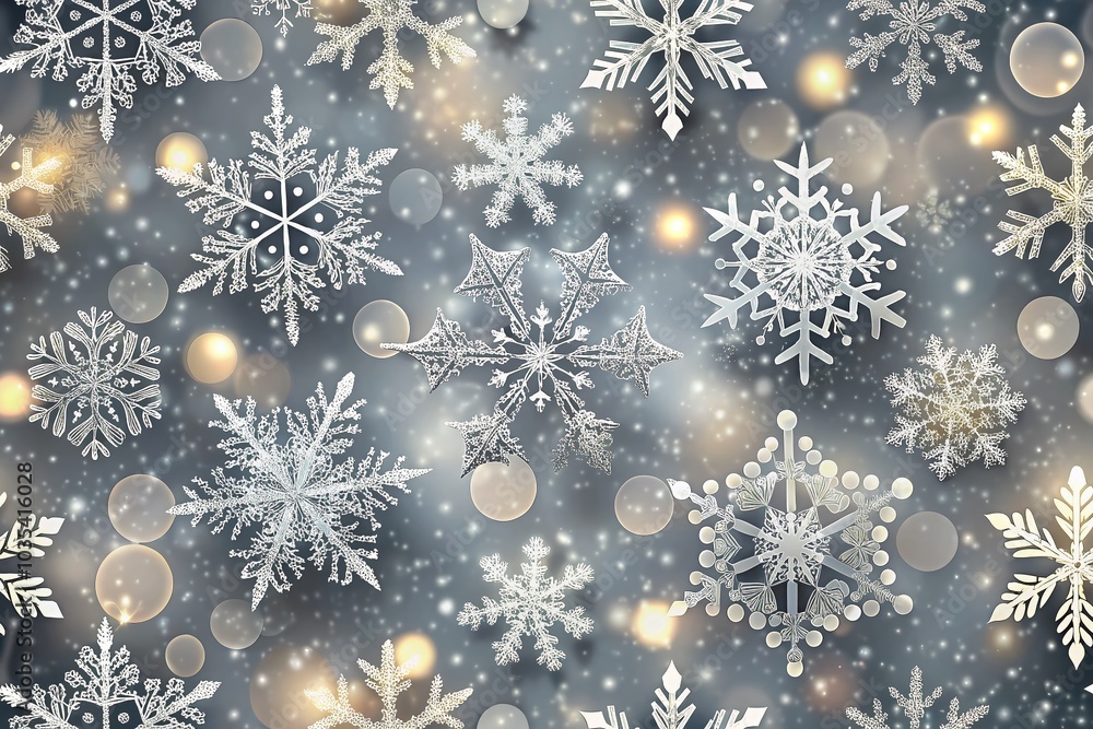 Gray Christmas Snowflakes Seamless Pattern with Falling Snow - Winter Aesthetic Background Gray Christmas Snowflakes Seamless Pattern with Falling Snow - Winter Aesthetic Background