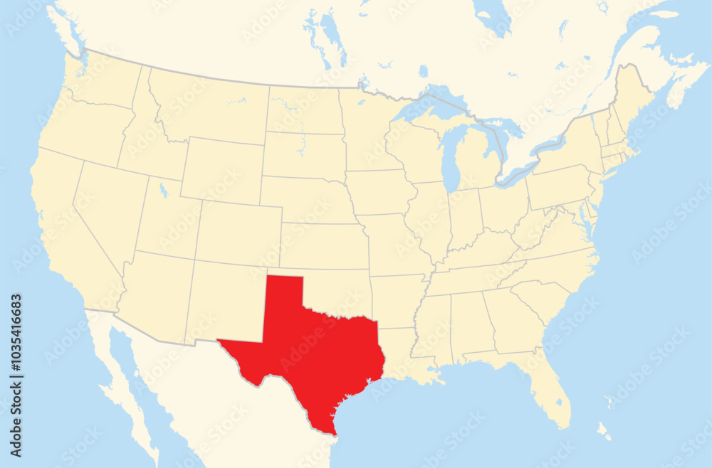 Fototapeta premium Symbol Map of the State Texas (United States of America) showing the Contiguous United States with the highlighted state