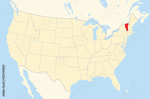 Symbol Map of the State Vermont (United States of America) showing the Contiguous United States with the highlighted state