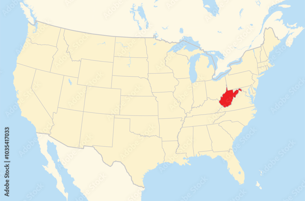 Obraz premium Symbol Map of the State West Virginia (United States of America) showing the Contiguous United States with the highlighted state
