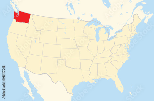 Symbol Map of the State Washington (United States of America) showing the Contiguous United States with the highlighted state
