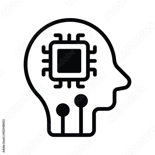 Head with microprocessor chip, concept icon of brain chip, ai brain vector