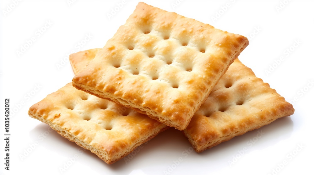 Crispy Square Crackers Stacked on White Background Crispy Square Crackers Stacked on White Background