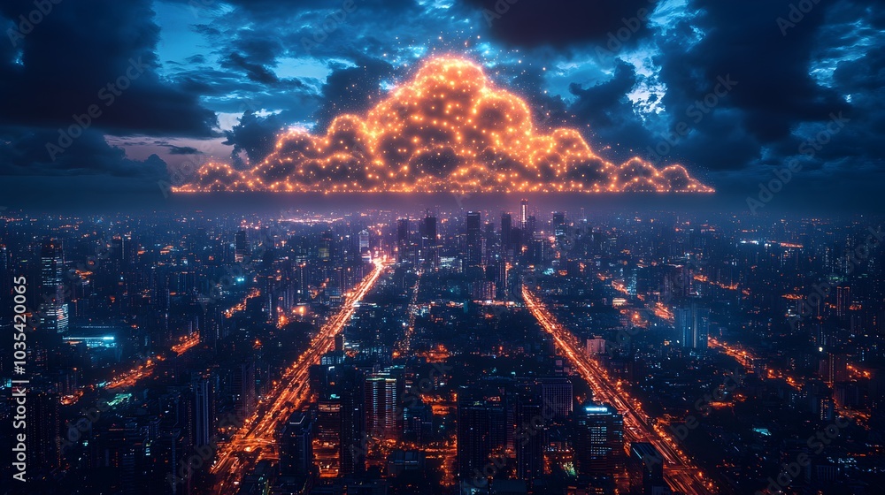 Dramatic Explosion Engulfing Futuristic Cityscape at Night with Glowing Skyscrapers and Fiery Chaotic Sky Dramatic Explosion Engulfing Futuristic Cityscape at Night with Glowing Skyscrapers and Fiery Chaotic Sky
