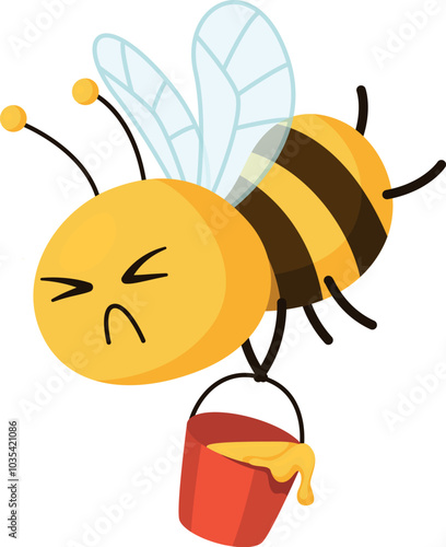 Honeybee carry honey bucket. Tired working insect