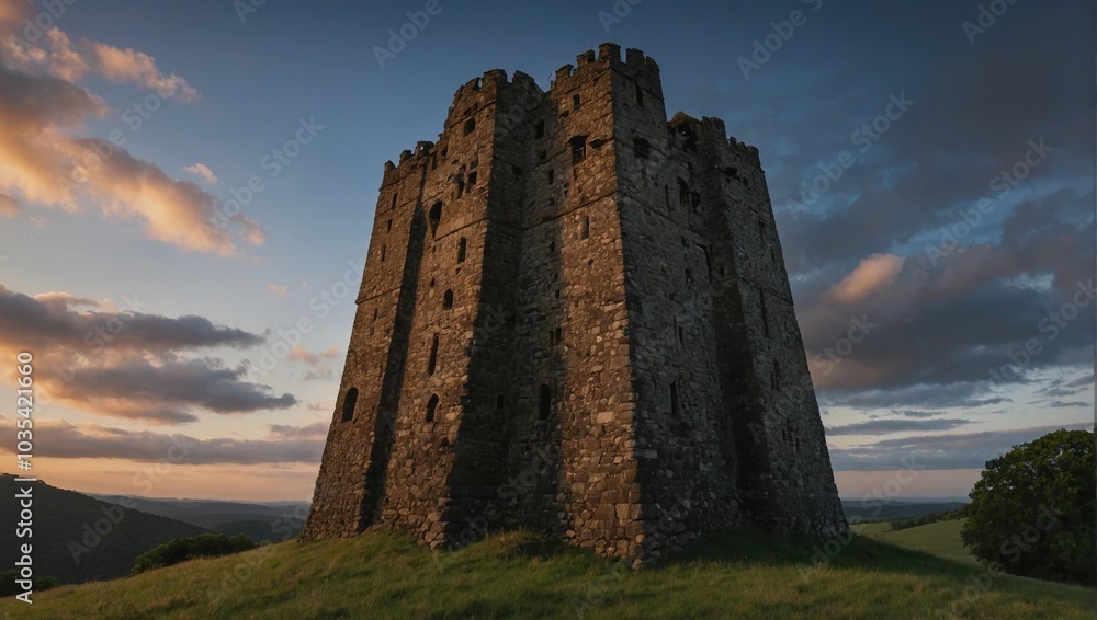 A magical atmosphere envelops the ancient archer tower A magical atmosphere envelops the ancient archer tower