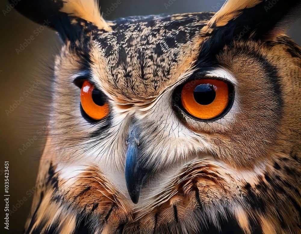 Portrait of a majestic eagle owl showcasing its striking features and captivating eyes, embodying the essence of wildlife and the wisdom of nocturnal hunters Portrait of a majestic eagle owl showcasing its striking features and captivating eyes, embodying the essence of wildlife and the wisdom of nocturnal hunters