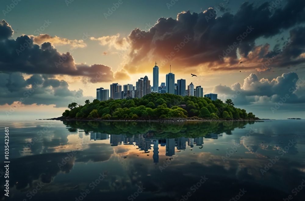 Naklejka premium sunset over the lake