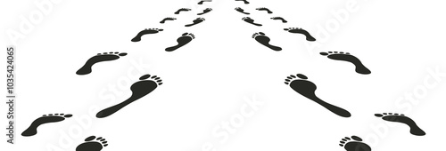 Barefoot print tracking path isolated on white background. Bare foot footprint path