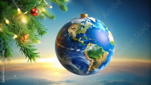 Low angle view of a Christmas tree shaped like an earth globe photo