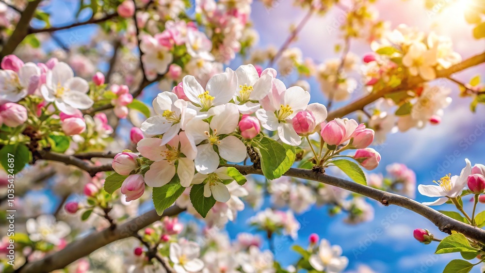 Low angle view of a flowering apple tree in spring Low angle view of a flowering apple tree in spring